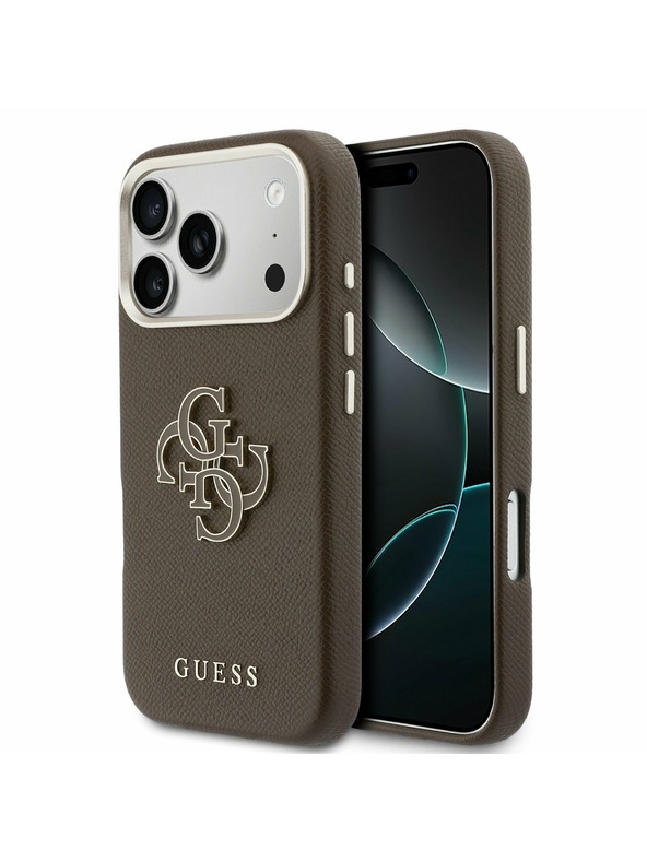 Guess Guess PU Resin Logo Hátlap iPhone 17 Pro számára Brown