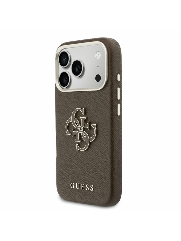Guess Guess PU Resin Logo Hátlap iPhone 17 Pro számára Brown