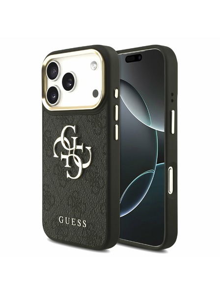 Guess Guess PU Leather 4G Metal Logo Gold Frame Hátoldal iPhone 17 Pro Black