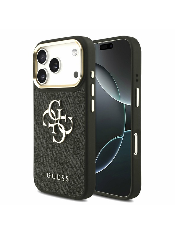 Guess Guess PU Leather 4G Metal Logo Gold Frame Hátoldal iPhone 17 Pro Black