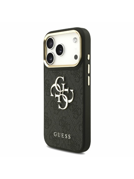 Guess Guess PU Leather 4G Metal Logo Gold Frame Hátoldal iPhone 17 Pro Black