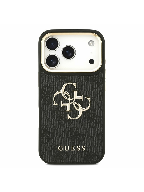 Guess Guess PU Leather 4G Metal Logo Gold Frame Hátoldal iPhone 17 Pro Black
