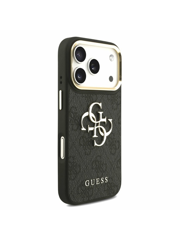 Guess Guess PU Leather 4G Metal Logo Gold Frame Hátoldal iPhone 17 Pro Black