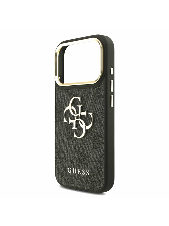 Guess Guess PU Leather 4G Metal Logo Gold Frame Hátoldal iPhone 17 Pro Black