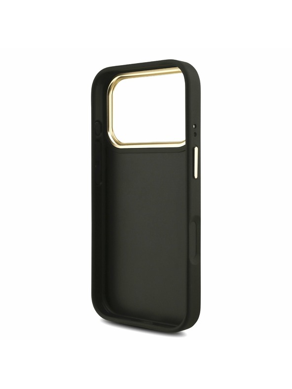 Guess Guess PU Leather 4G Metal Logo Gold Frame Hátoldal iPhone 17 Pro Black