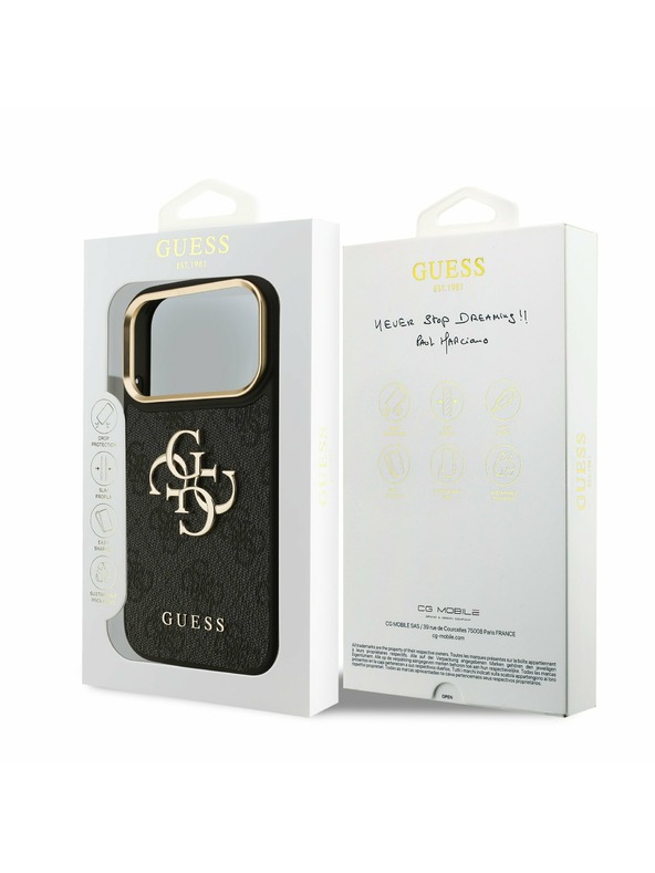 Guess Guess PU Leather 4G Metal Logo Gold Frame Hátoldal iPhone 17 Pro Black