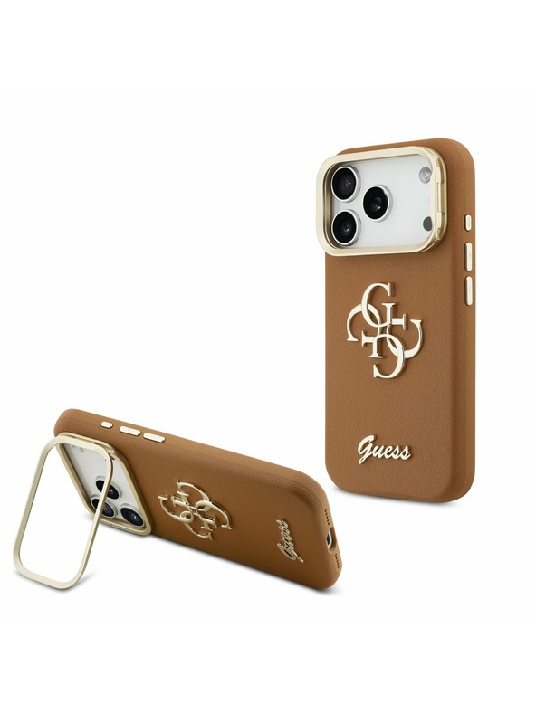 Guess Guess PU Grained 4G Logo Stand Camera Frame Hátoldal iPhone 17 Pro Brown