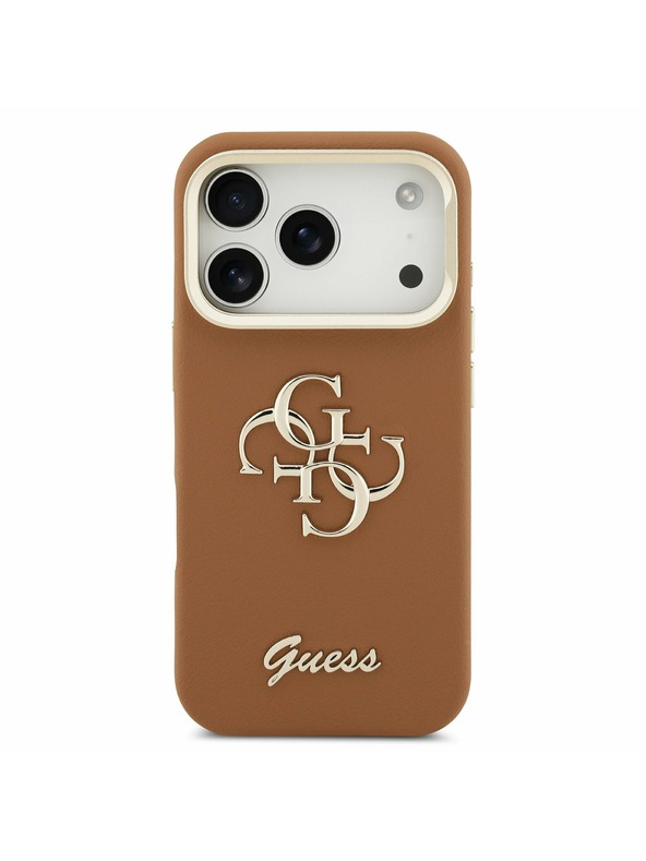 Guess Guess PU Grained 4G Logo Stand Camera Frame Hátoldal iPhone 17 Pro Brown