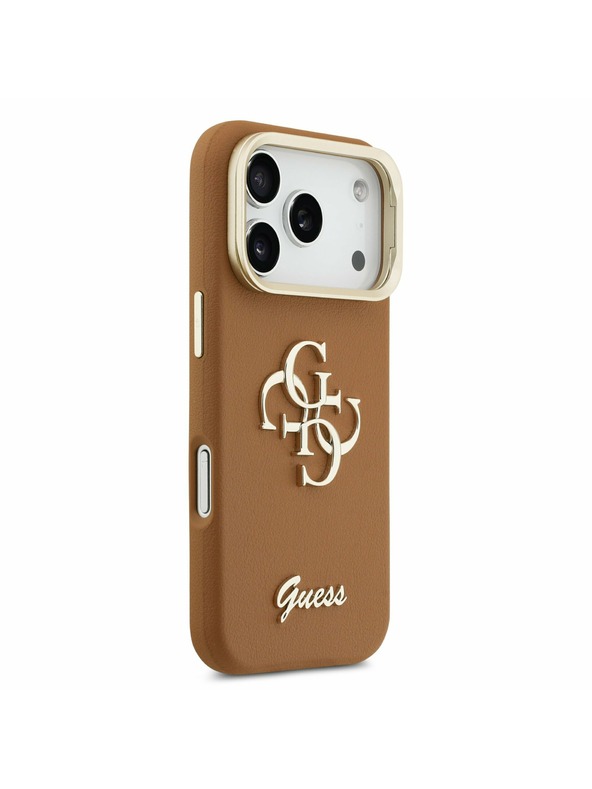 Guess Guess PU Grained 4G Logo Stand Camera Frame Hátoldal iPhone 17 Pro Brown