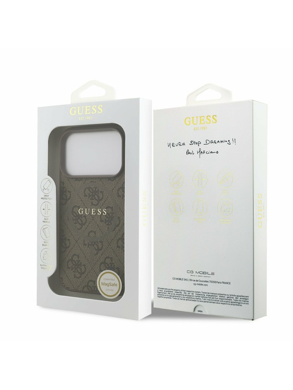 Guess Guess PU Leather 4G Colored Ring MagSafe Hátoldal iPhone 17 Pro Brown