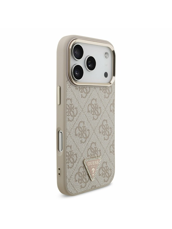 Guess Guess PU Leather 4G Strass Triangle Logo Gold Frame MagSafe Hátoldal iPhone 17 Pro Pink