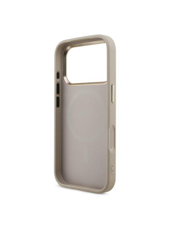 Guess Guess PU Leather 4G Strass Triangle Logo Gold Frame MagSafe Hátoldal iPhone 17 Pro Pink