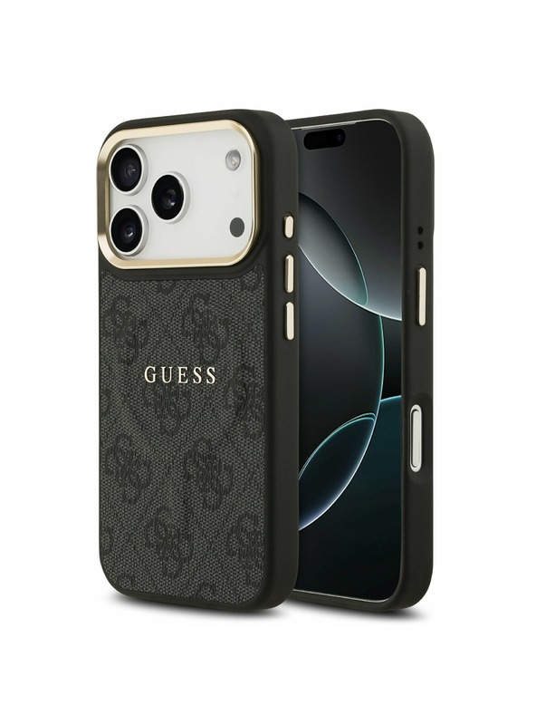 Guess Guess PU Leather 4G Gold Frame MagSafe Hátoldal iPhone 17 Pro Black