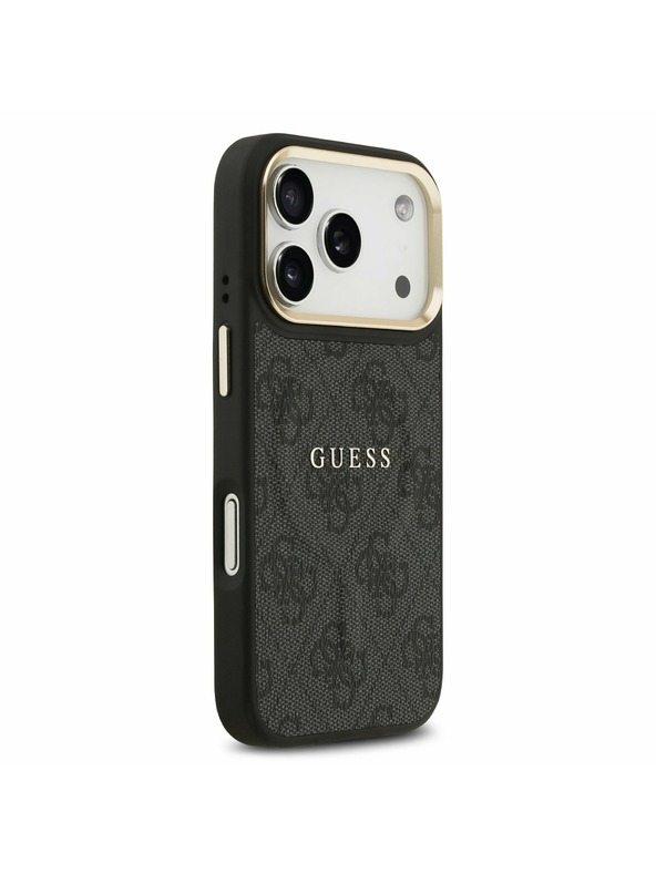 Guess Guess PU Leather 4G Gold Frame MagSafe Hátoldal iPhone 17 Pro Black