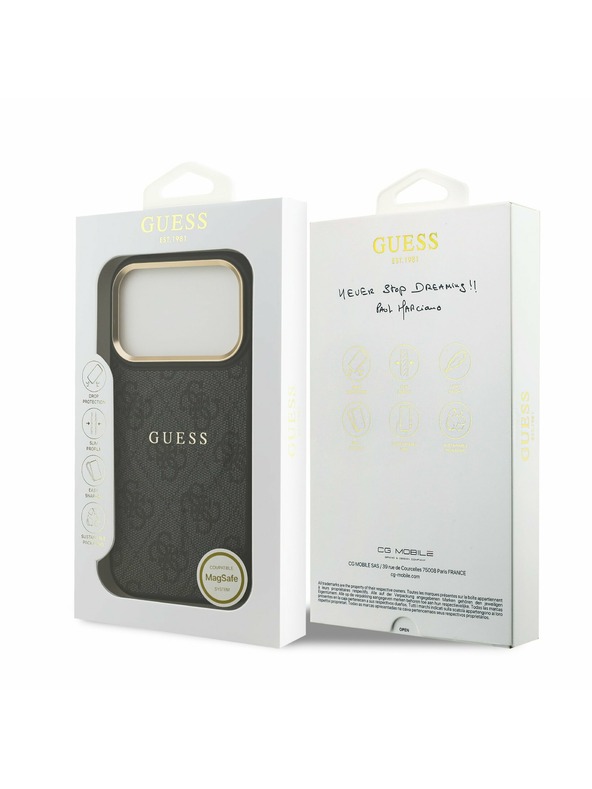 Guess Guess PU Leather 4G Gold Frame MagSafe Hátoldal iPhone 17 Pro Black