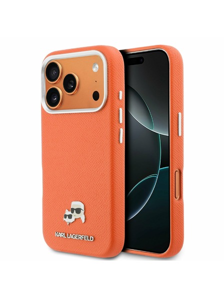 Karl Lagerfeld Karl Lagerfeld PU Karl and Choupette Heads Pins MagSafe Hátoldal iPhone 17 Pro Orange