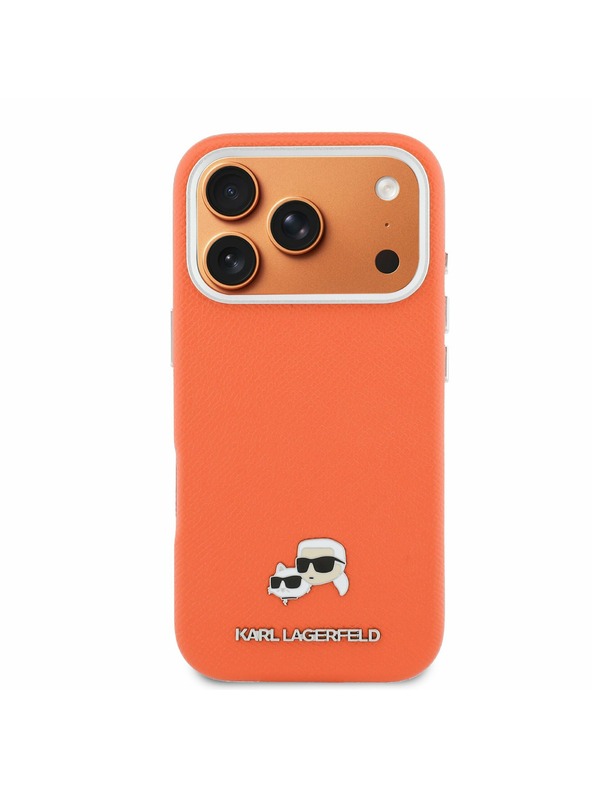 Karl Lagerfeld Karl Lagerfeld PU Karl and Choupette Heads Pins MagSafe Hátoldal iPhone 17 Pro Orange