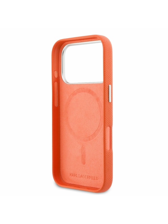 Karl Lagerfeld Karl Lagerfeld PU Karl and Choupette Heads Pins MagSafe Hátoldal iPhone 17 Pro Orange