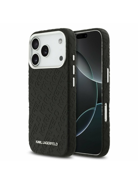 Karl Lagerfeld Karl Lagerfeld Grained PU Repeated Logo MagSafe Hátoldal iPhone 17 Pro Black
