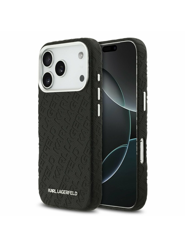 Karl Lagerfeld Karl Lagerfeld Grained PU Repeated Logo MagSafe Hátoldal iPhone 17 Pro Black