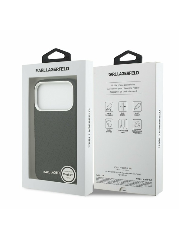 Karl Lagerfeld Karl Lagerfeld Grained PU Repeated Logo MagSafe Hátoldal iPhone 17 Pro Black