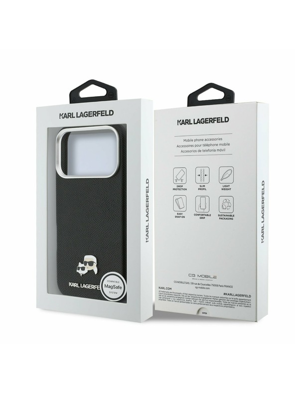 Karl Lagerfeld Karl Lagerfeld PU Karl and Choupette Heads Pins MagSafe Hátoldal iPhone 17 Pro Black