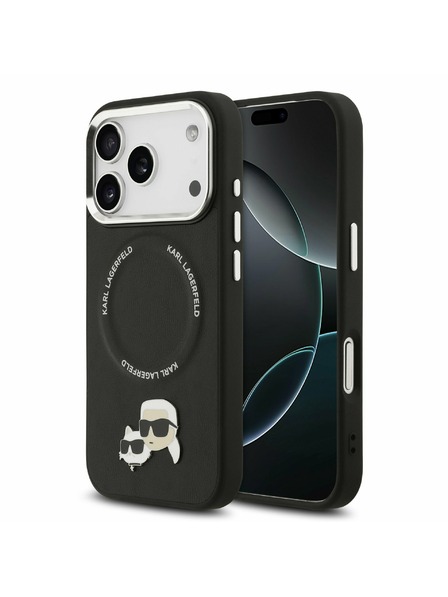 Karl Lagerfeld Karl Lagerfeld PU Karl and Choupette Heads Pins MagSafe Hátoldal iPhone 17 Pro Black
