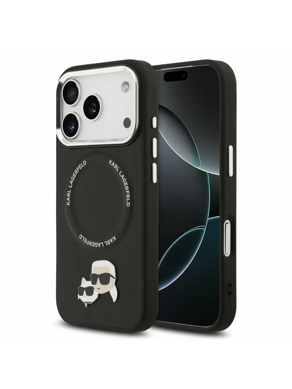Karl Lagerfeld Karl Lagerfeld PU Karl and Choupette Heads Pins MagSafe Hátoldal iPhone 17 Pro Black