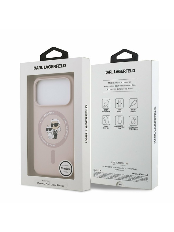 Karl Lagerfeld Karl Lagerfeld Liquid Silicone Karl and Choupette MagSafe Hátoldal iPhone 17 Pro Pink