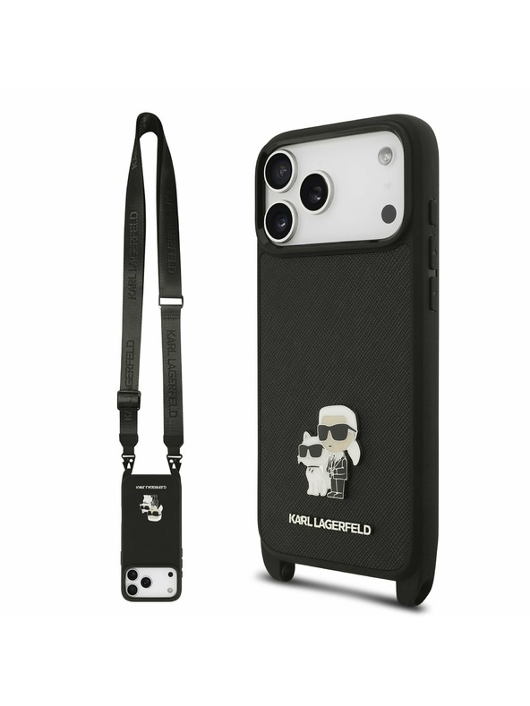 Karl Lagerfeld Karl Lagerfeld Saffiano Crossbody Pánt Metal Karl and Choupette Hátoldal iPhone 17 Pro Black