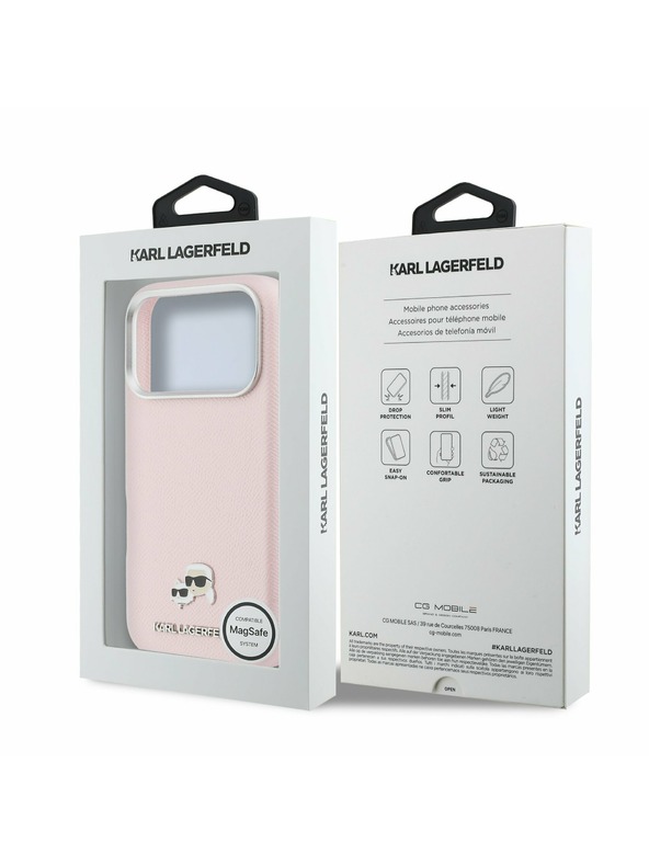 Karl Lagerfeld Karl Lagerfeld PU Karl and Choupette Heads Pins MagSafe Hátlap iPhone 17 Pro-hoz Pink