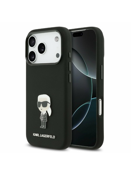 Karl Lagerfeld Karl Lagerfeld Liquid Silicone Metal Ikonik Hátlap iPhone 17 Pro-hoz Black
