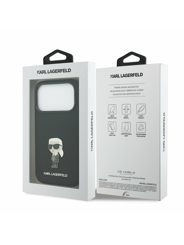 Karl Lagerfeld Karl Lagerfeld Liquid Silicone Metal Ikonik Hátlap iPhone 17 Pro-hoz Black