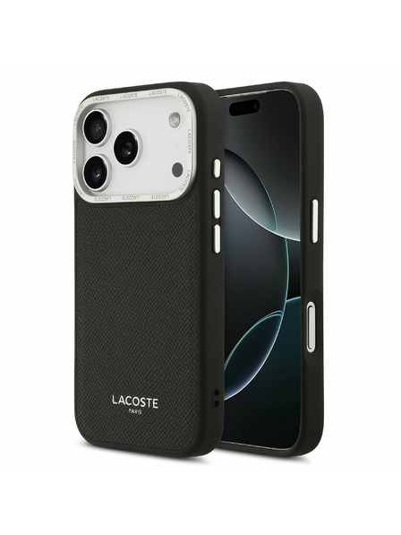 Lacoste Lacoste PU Leather Champs Elysees MagSafe Hátlap iPhone 17 Pro-hoz Black