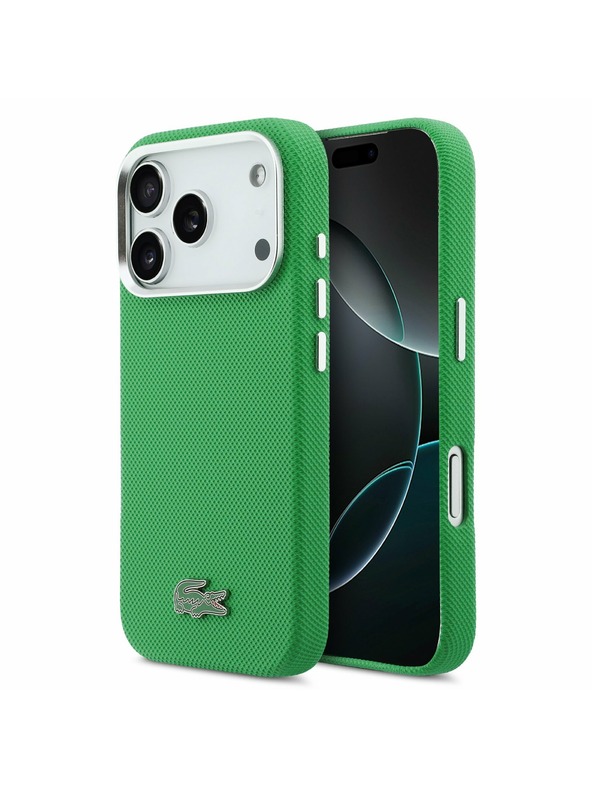 Lacoste Lacoste PVC Iconic Petit Pique Metal Logo MagSafe Hátlap iPhone 17 Pro-hoz Green