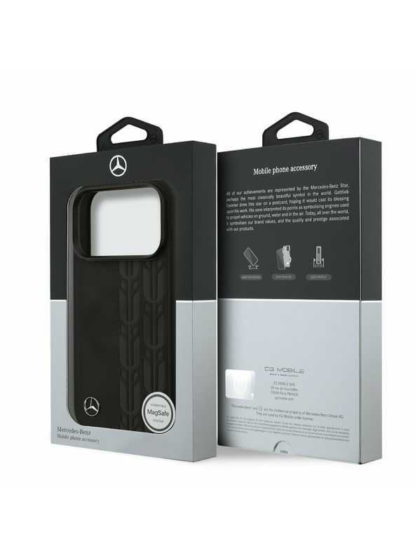 Mercedes Mercedes Leather Laurel Leaves MagSafe Hátlap iPhone 17 Pro-hoz Black
