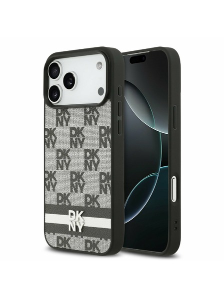 DKNY DKNY PU Leather Checkered Pattern and Stripe Hátlap iPhone 17 Pro Max-hoz Black