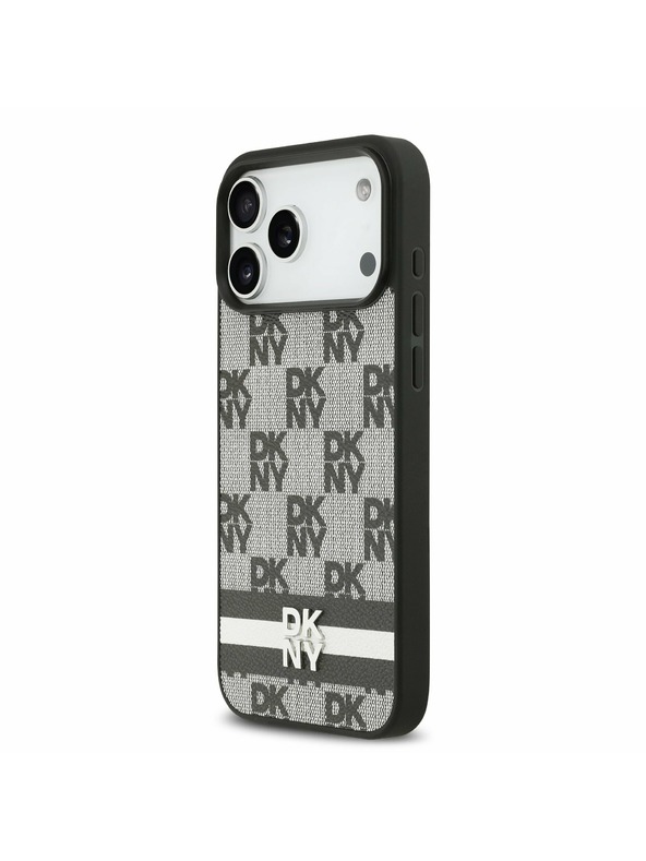 DKNY DKNY PU Leather Checkered Pattern and Stripe Hátlap iPhone 17 Pro Max-hoz Black