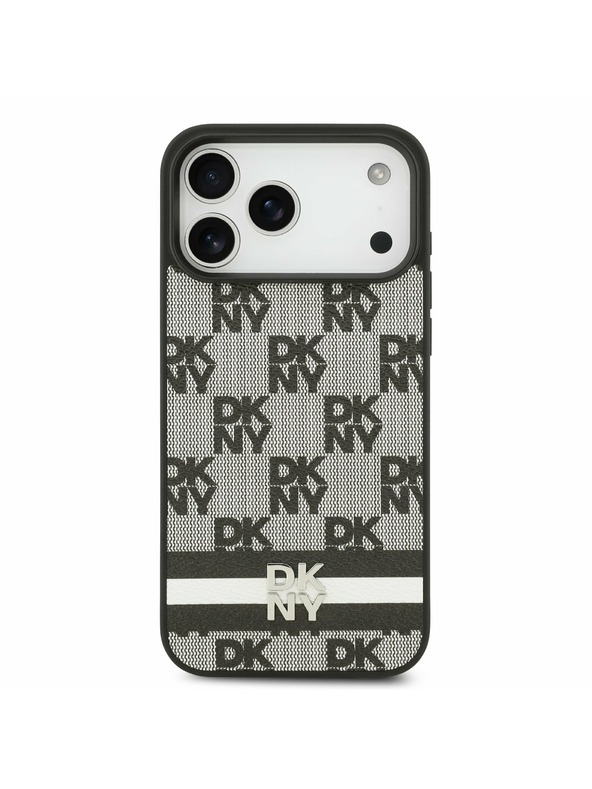 DKNY DKNY PU Leather Checkered Pattern and Stripe Hátlap iPhone 17 Pro Max-hoz Black