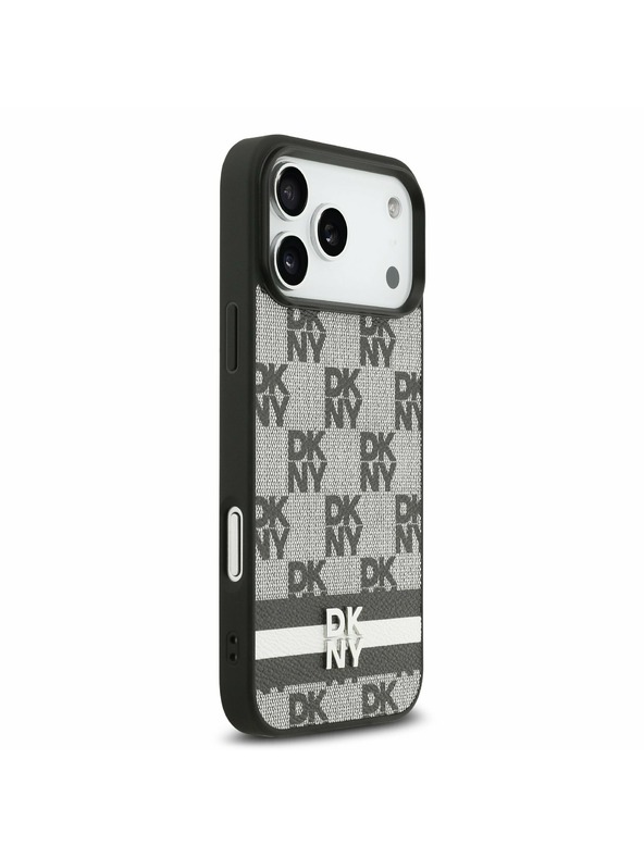 DKNY DKNY PU Leather Checkered Pattern and Stripe Hátlap iPhone 17 Pro Max-hoz Black