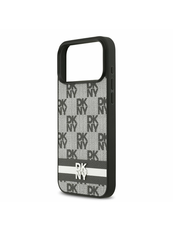 DKNY DKNY PU Leather Checkered Pattern and Stripe Hátlap iPhone 17 Pro Max-hoz Black