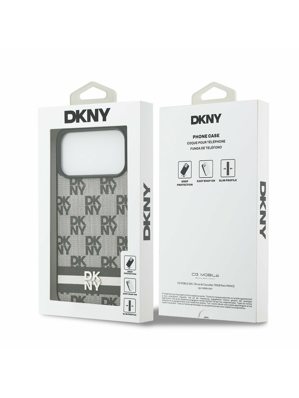DKNY DKNY PU Leather Checkered Pattern and Stripe Hátlap iPhone 17 Pro Max-hoz Black