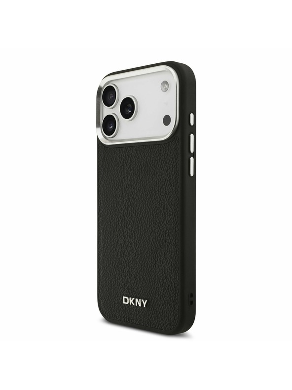 DKNY DKNY PU Leather Metal Logo Wrist Chain MagSafe Hátlap iPhone 17 Pro Max-hoz Black