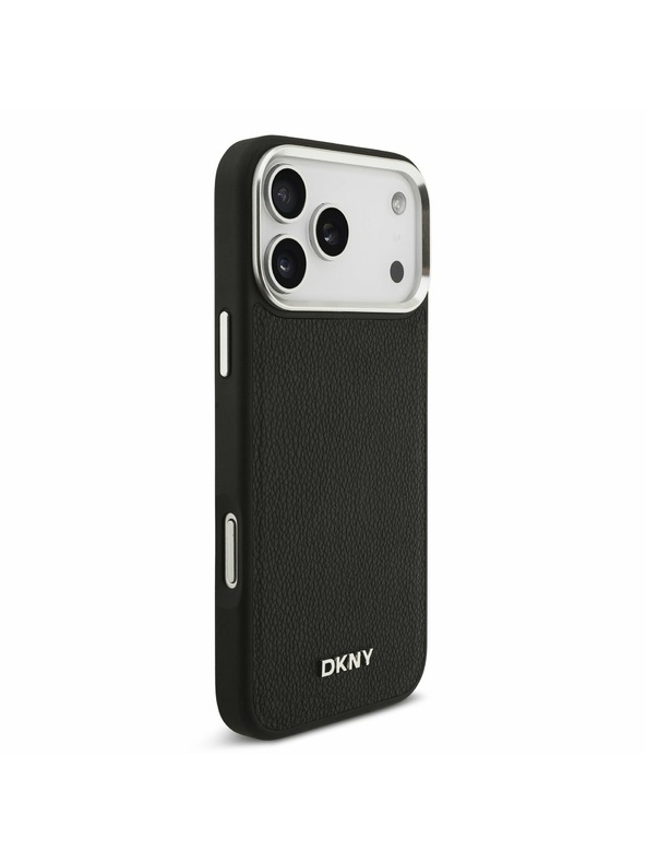 DKNY DKNY PU Leather Metal Logo Wrist Chain MagSafe Hátlap iPhone 17 Pro Max-hoz Black