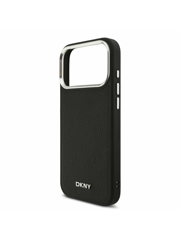 DKNY DKNY PU Leather Metal Logo Wrist Chain MagSafe Hátlap iPhone 17 Pro Max-hoz Black