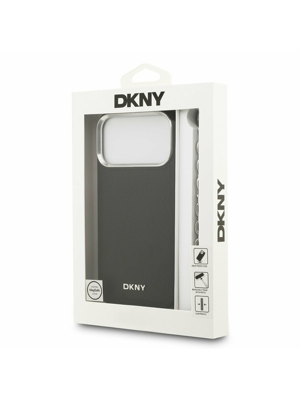 DKNY DKNY PU Leather Metal Logo Wrist Chain MagSafe Hátlap iPhone 17 Pro Max-hoz Black