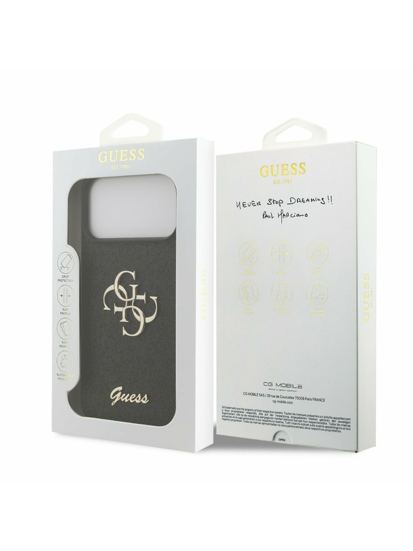 Guess Guess PU Fixed Glitter 4G Metal Logo Hátlap iPhone 17 Pro Max-hoz Black