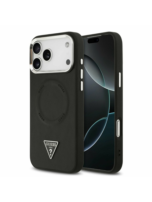 Guess Guess PU Bőr Háromszög Logo MagSafe Hátlap iPhone 17 Pro Max-hoz Fekete