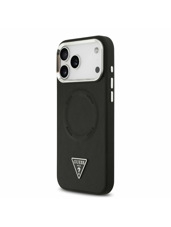 Guess Guess PU Bőr Háromszög Logo MagSafe Hátlap iPhone 17 Pro Max-hoz Fekete
