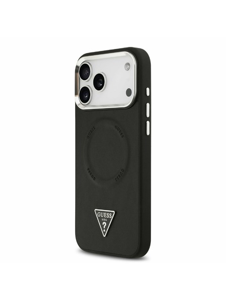 Guess Guess PU Bőr Háromszög Logo MagSafe Hátlap iPhone 17 Pro Max-hoz Fekete